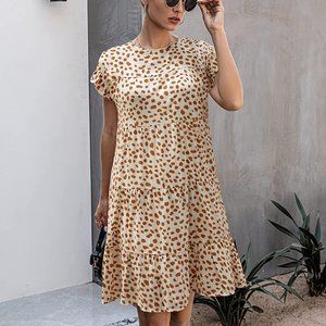 KIRUNDO 2021 Summer Women’s Ruffle Mini Dress Short Sleeves Leopard Floral Round